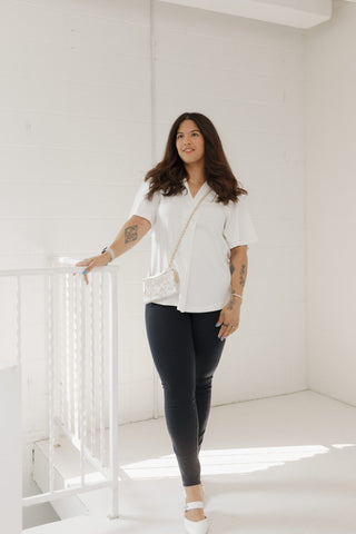 ESSENTIAL V - NECK PLEATED FRONT BLOUSE IN ECRU - Love Marlow