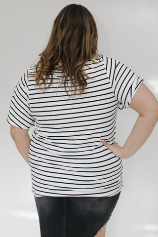 ESSENTIAL V - NECK STRIPED TEE WITH FLUTTER SLEEVES - Love Marlow
