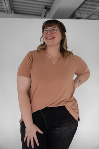 Essential V-Neck Tee – Soft Terracotta - Love Marlow