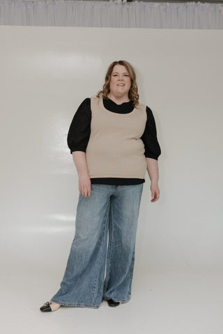 EYELET LACE 3/4 SLEEVE KNIT BLOUSE IN BLACK - Love Marlow