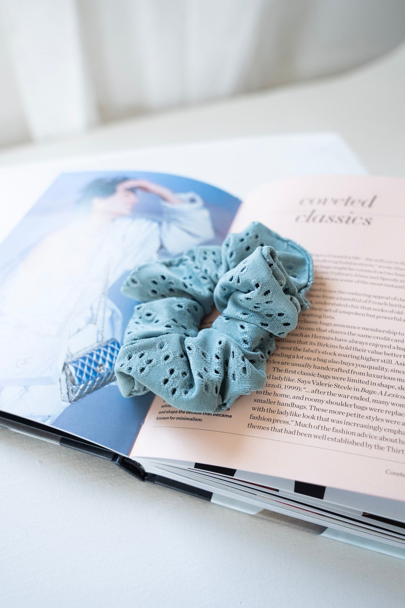 EYELET LACE SCRUNCHIE IN SAGE GREEN - Love Marlow
