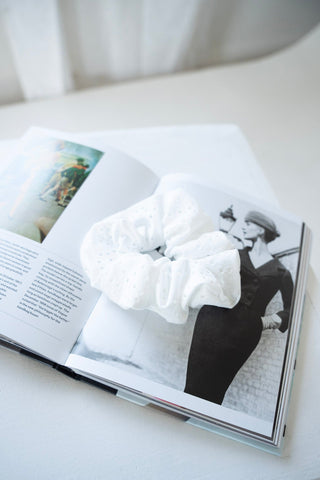 EYELET LACE SCRUNCHIE IN WHITE - Love Marlow