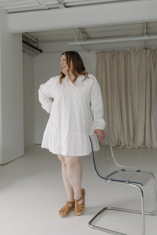 EYELET LACE SHEATH DRESS WITH KICK HEM - Love Marlow