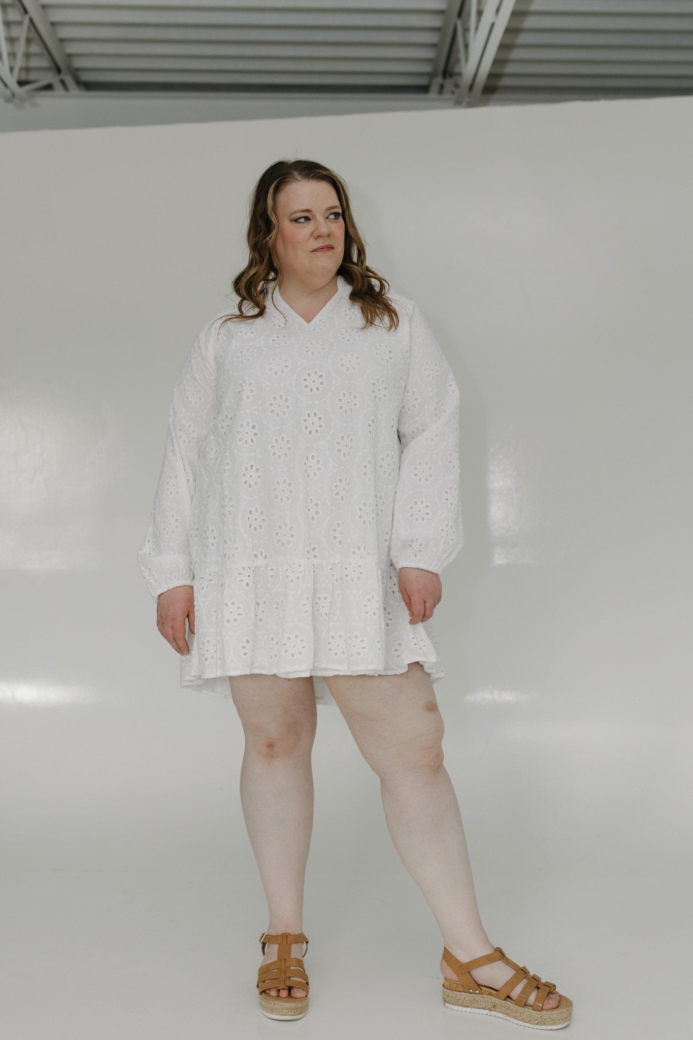 EYELET LACE SHEATH DRESS WITH KICK HEM - Love Marlow