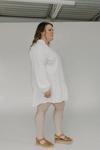 EYELET LACE SHEATH DRESS WITH KICK HEM - Love Marlow