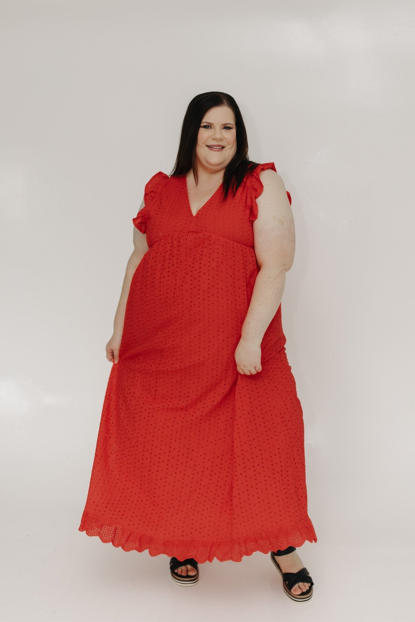 EYELET LACE SLIP DRESS WITH CAP SLEEVE - Love Marlow