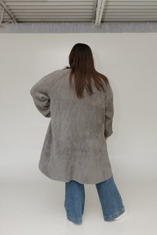 FAUX FUR DUSTER SHACKET IN STEEL GREY - 20 - Love Marlow