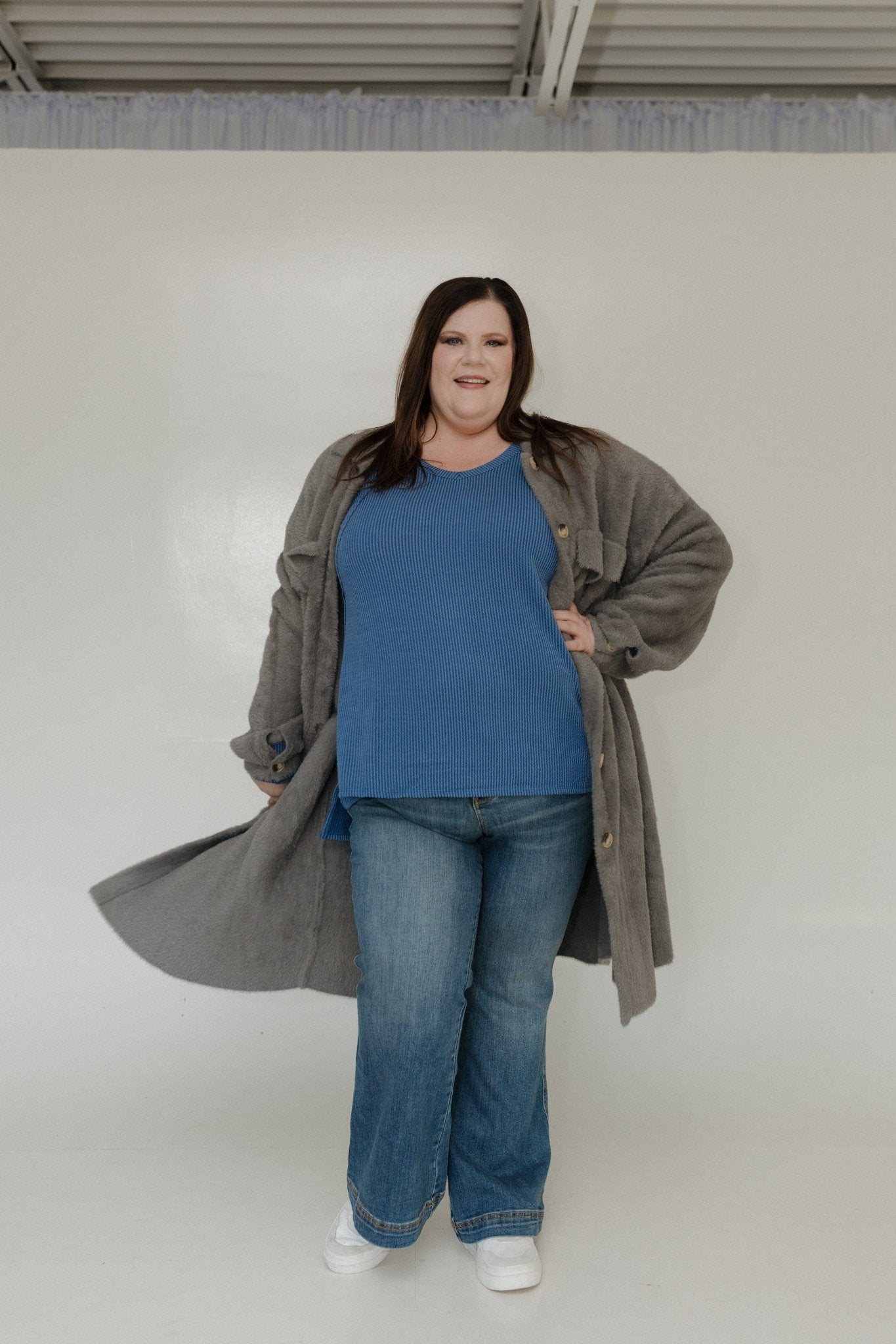 FAUX FUR DUSTER SHACKET IN STEEL GREY - 20 - Love Marlow