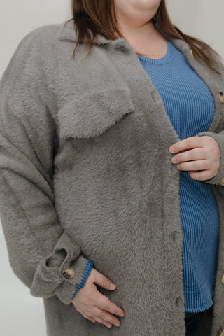 FAUX FUR DUSTER SHACKET IN STEEL GREY - 20 - Love Marlow