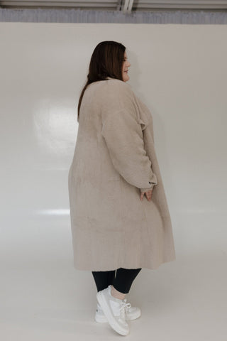 FAUX FUR DUSTER SHACKET IN WARM GREY - Love Marlow