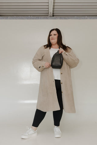 FAUX FUR DUSTER SHACKET IN WARM GREY - Love Marlow