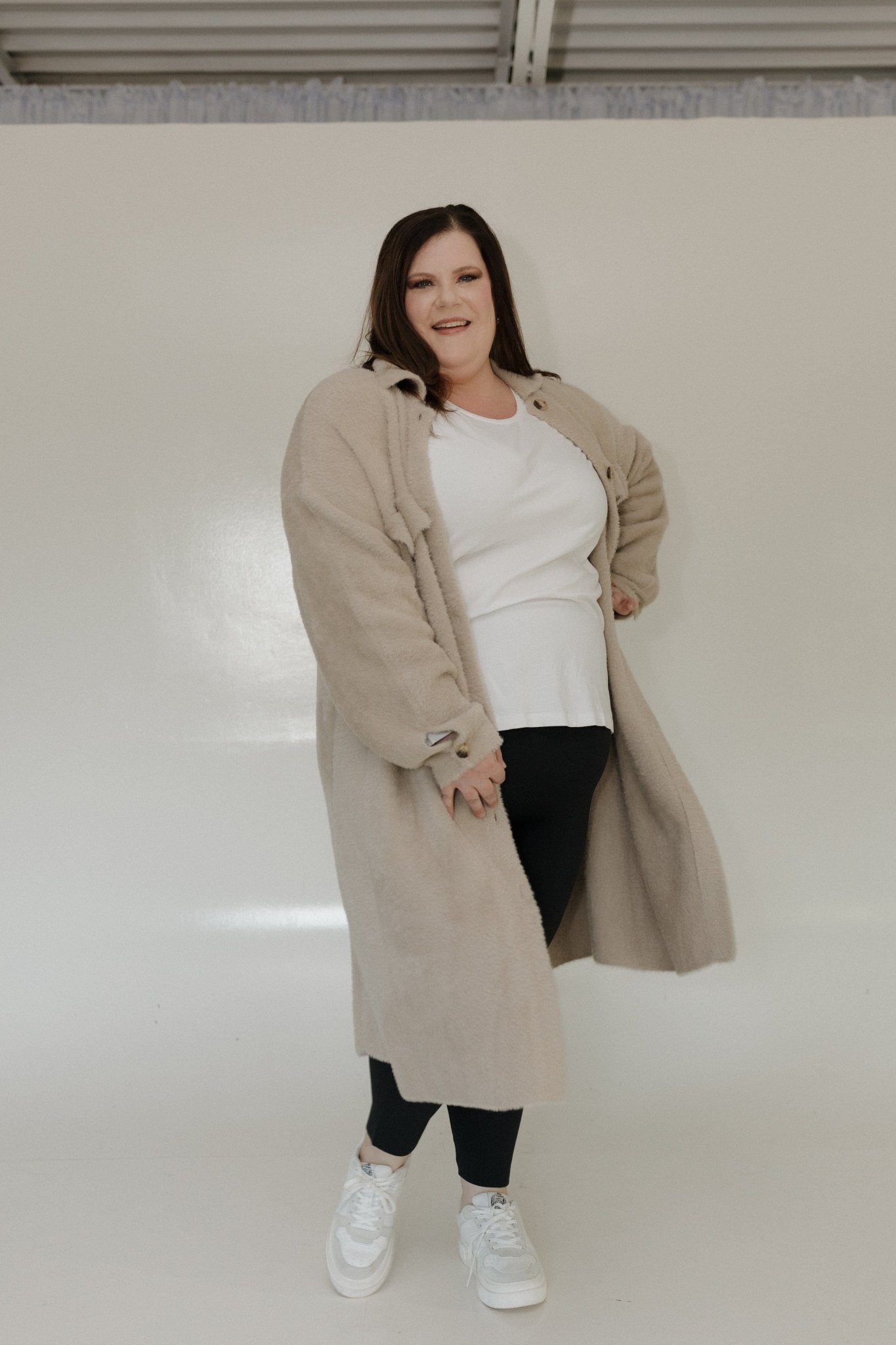 FAUX FUR DUSTER SHACKET IN WARM GREY - Love Marlow