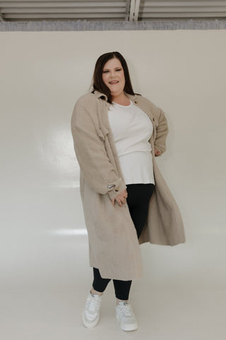 FAUX FUR DUSTER SHACKET IN WARM GREY - Love Marlow