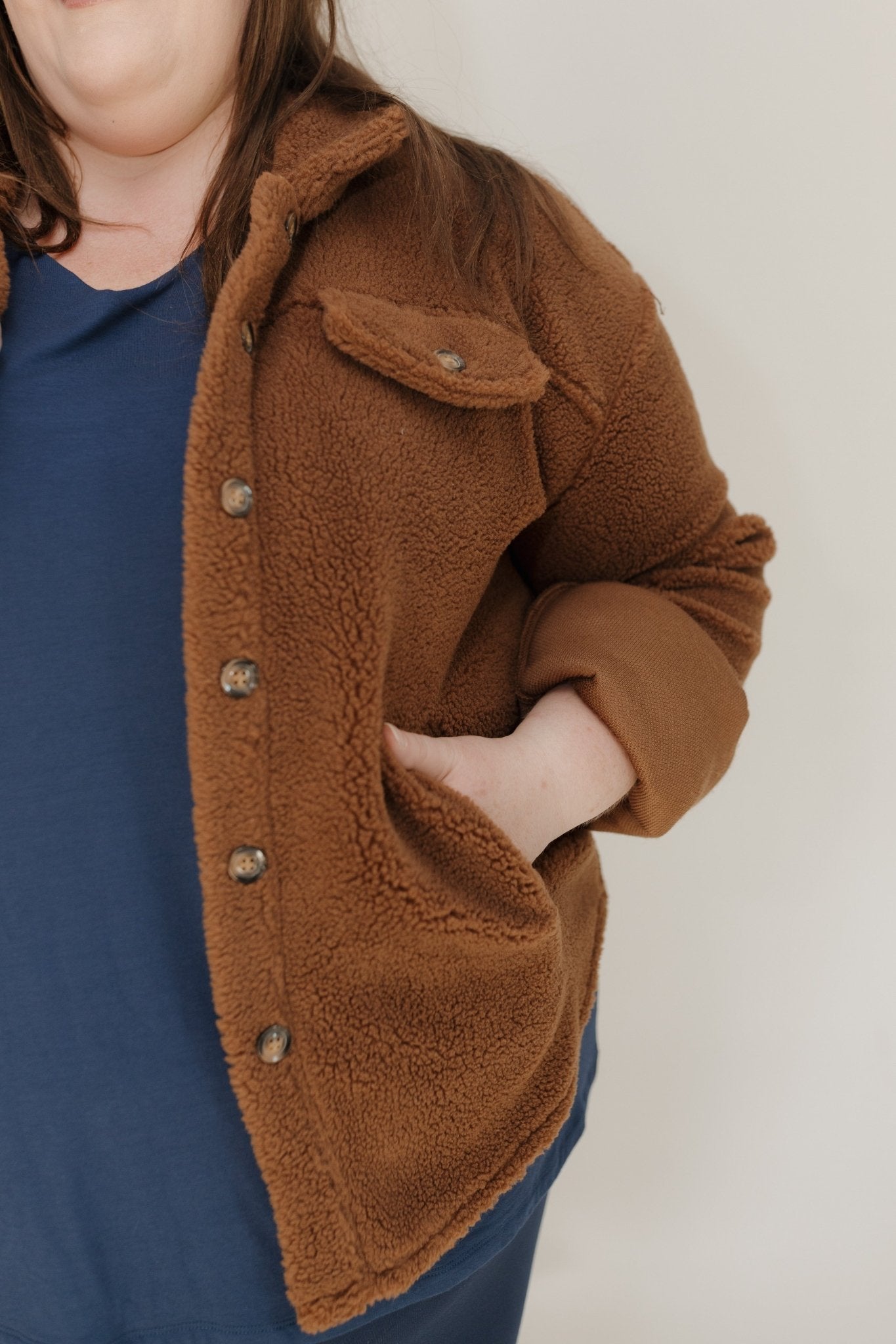 FAUX FUR SHACKET IN CHESTNUT - Love Marlow