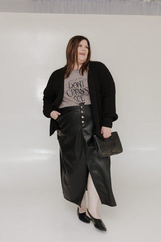 FAUX LEATHER MAXI SKIRT IN BLACK - Love Marlow