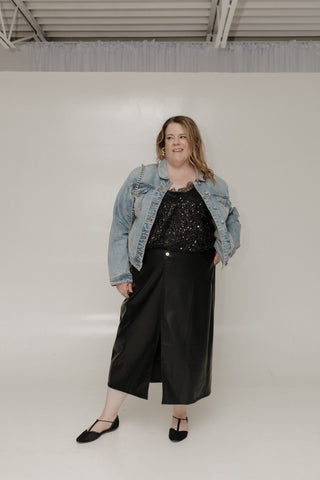 FAUX LEATHER MAXI SKIRT IN BLACK - Love Marlow