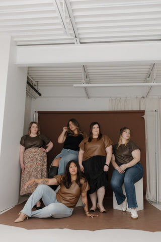 FAUX LEATHER PUFF SLEEVE BLOUSE IN CARAMEL - Love Marlow