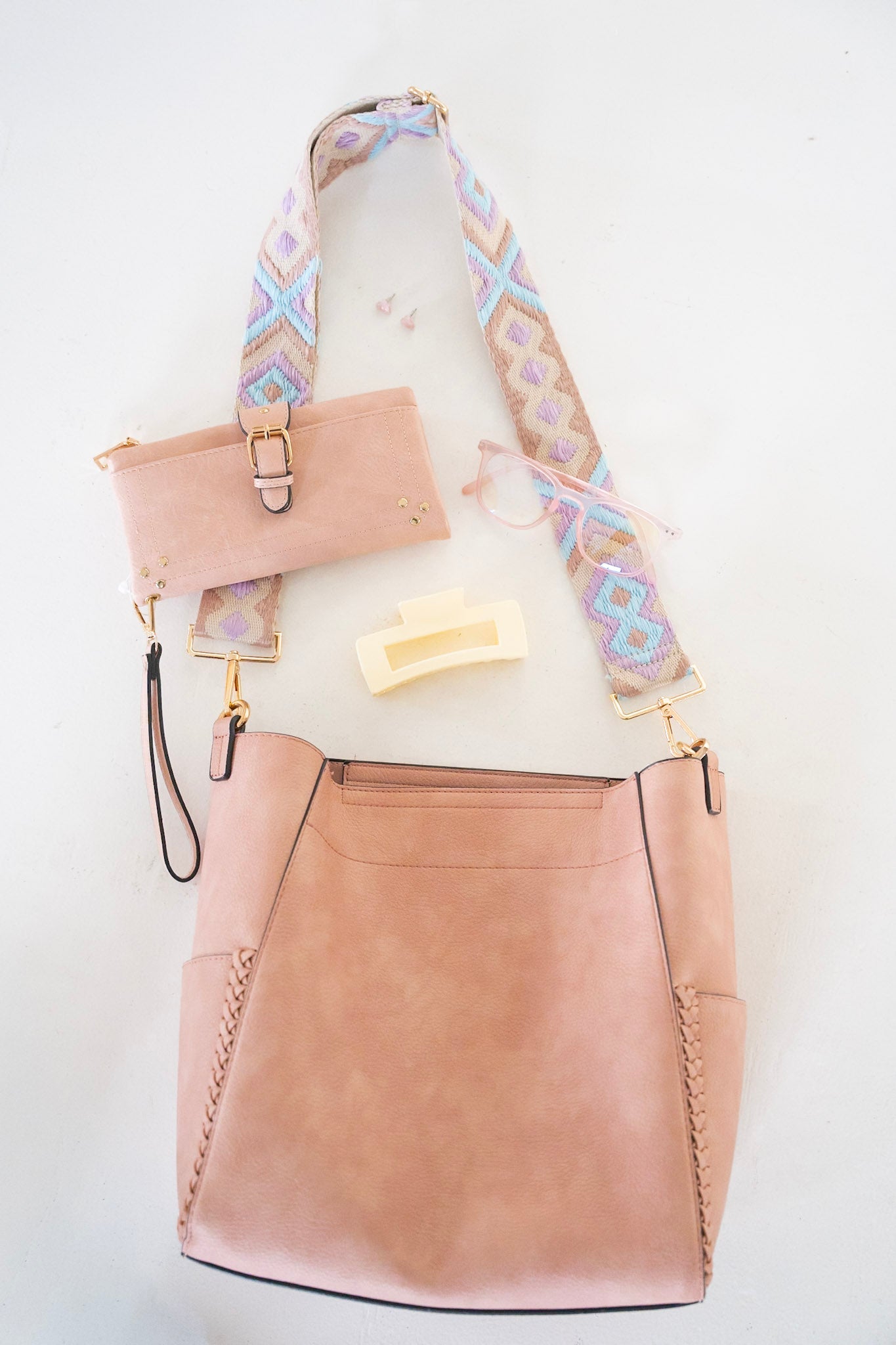 FAUX LEATHER SATCHEL WITH BRAIDED DETAIL IN PINK - Love Marlow