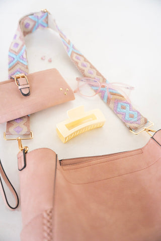 FAUX LEATHER SATCHEL WITH BRAIDED DETAIL IN PINK - Love Marlow