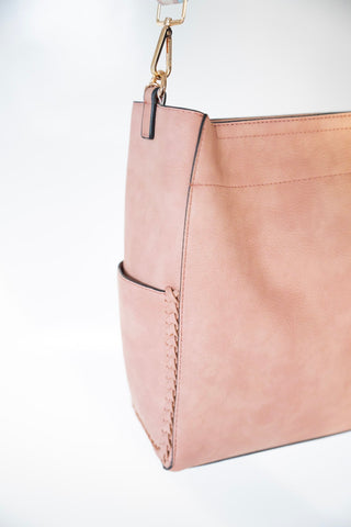 FAUX LEATHER SATCHEL WITH BRAIDED DETAIL IN PINK - Love Marlow