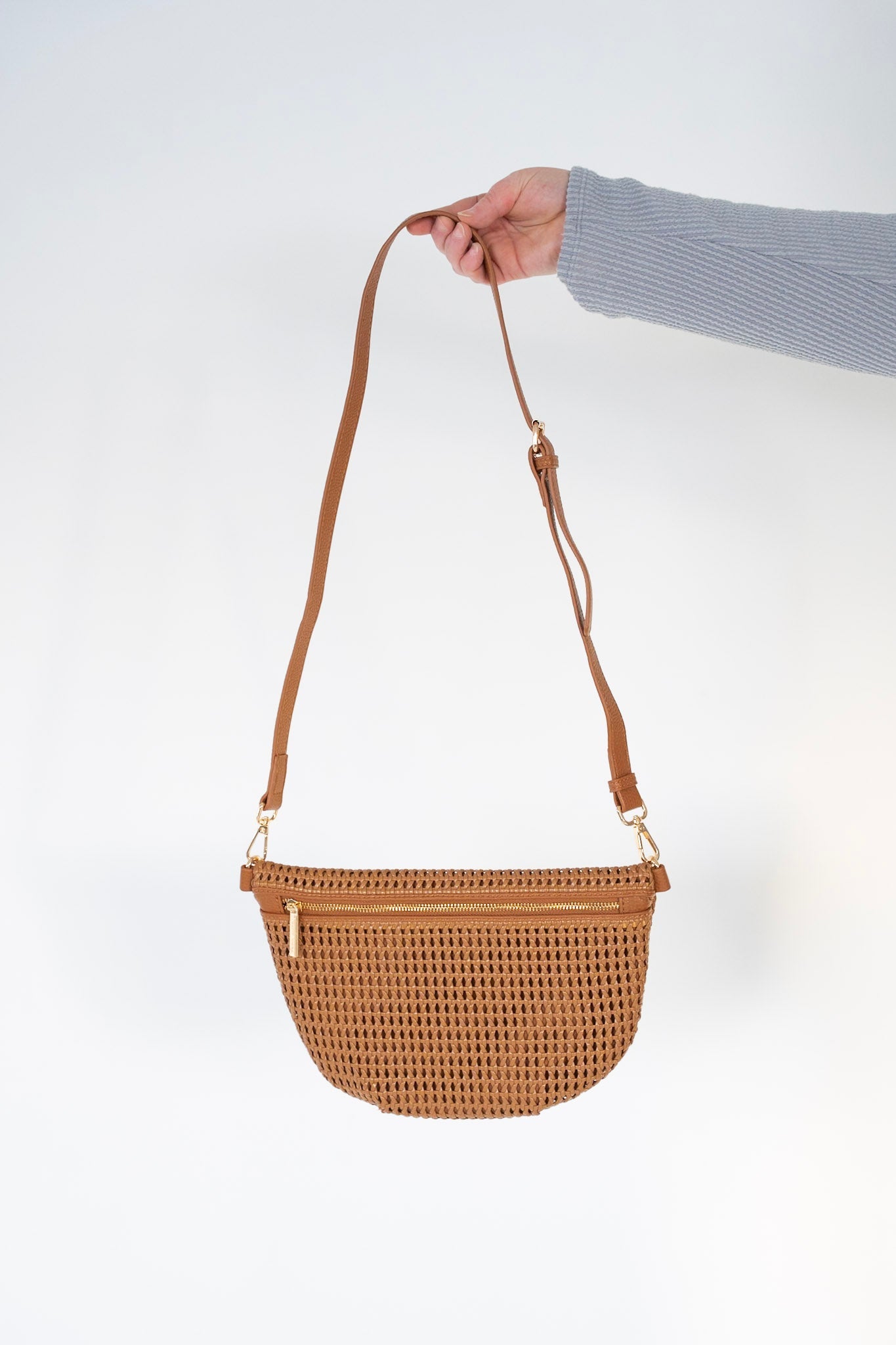Faux Leather Woven Bum Bag – Brown - Love Marlow