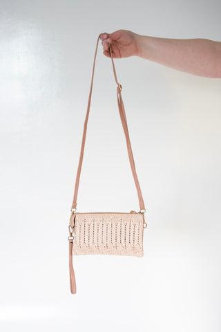 FAUX LEATHER WOVEN CLUTCH IN MAUVE - Love Marlow