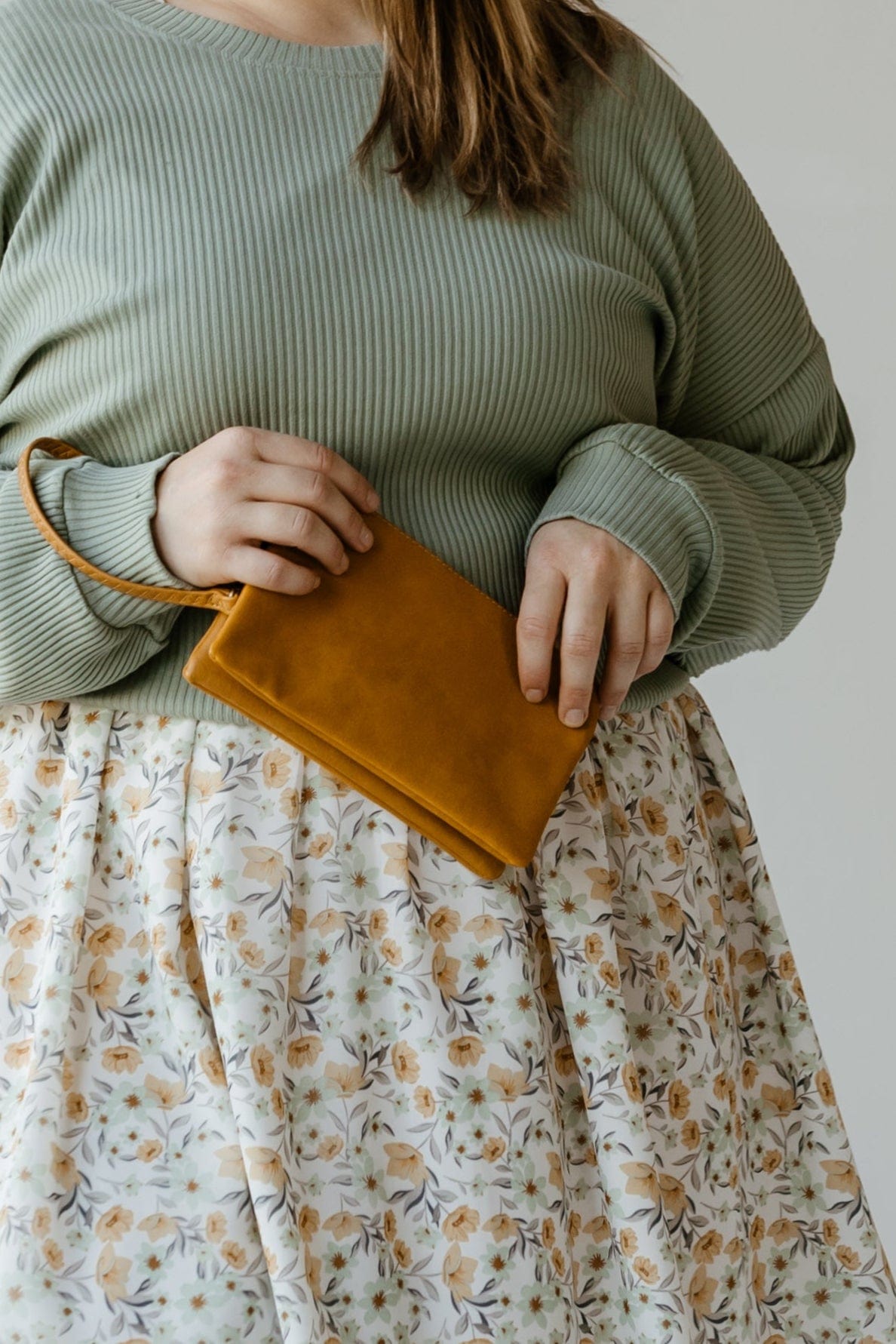 FAUX SUEDE CLUTCH IN MUSTARD - Love Marlow