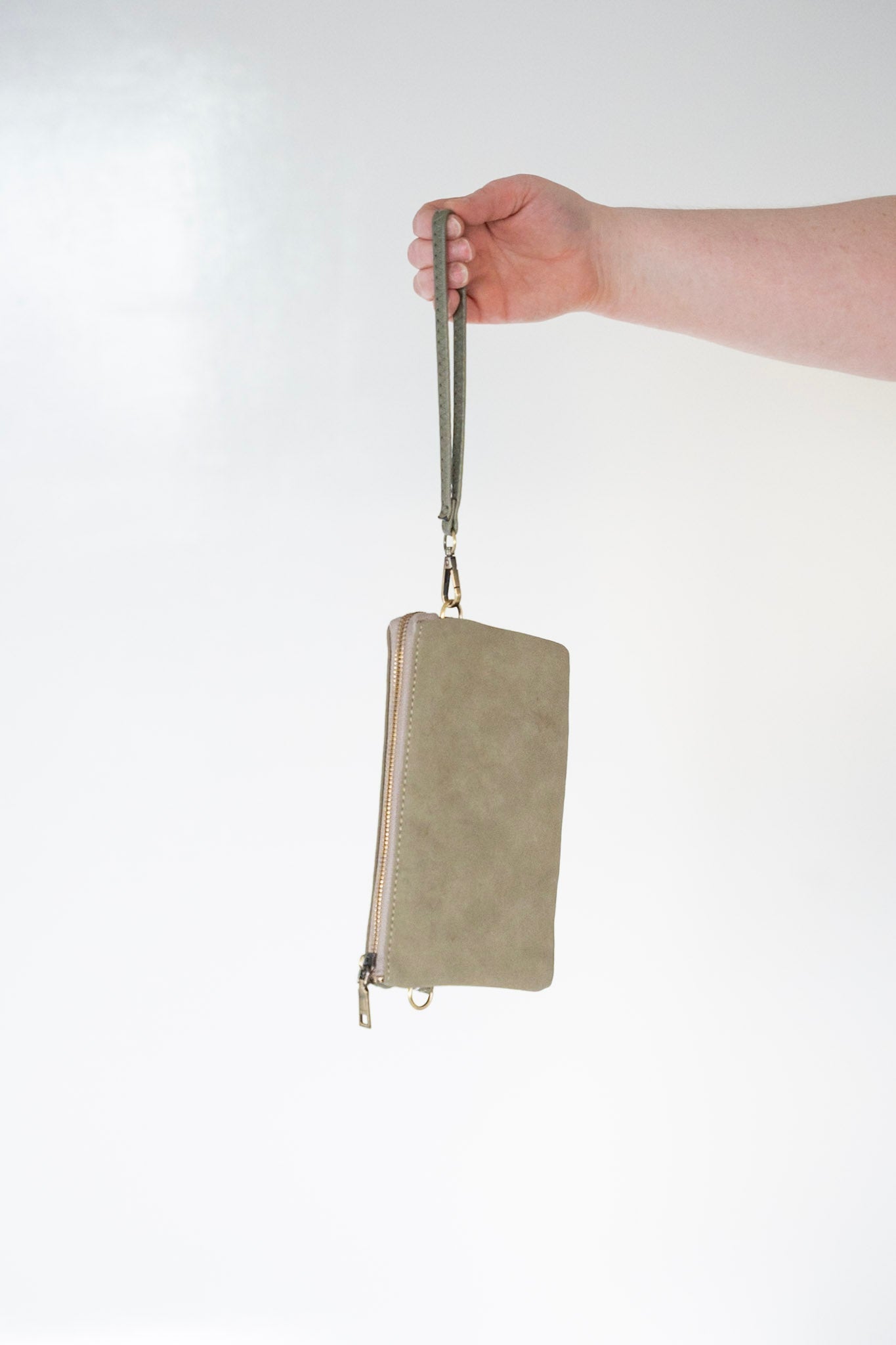 FAUX SUEDE CLUTCH IN OLIVE - Love Marlow