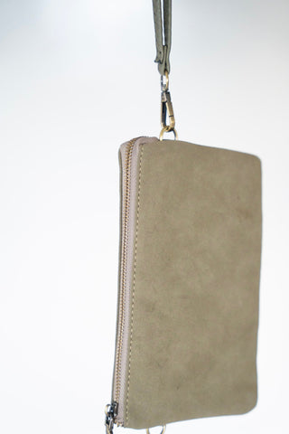 FAUX SUEDE CLUTCH IN OLIVE - Love Marlow
