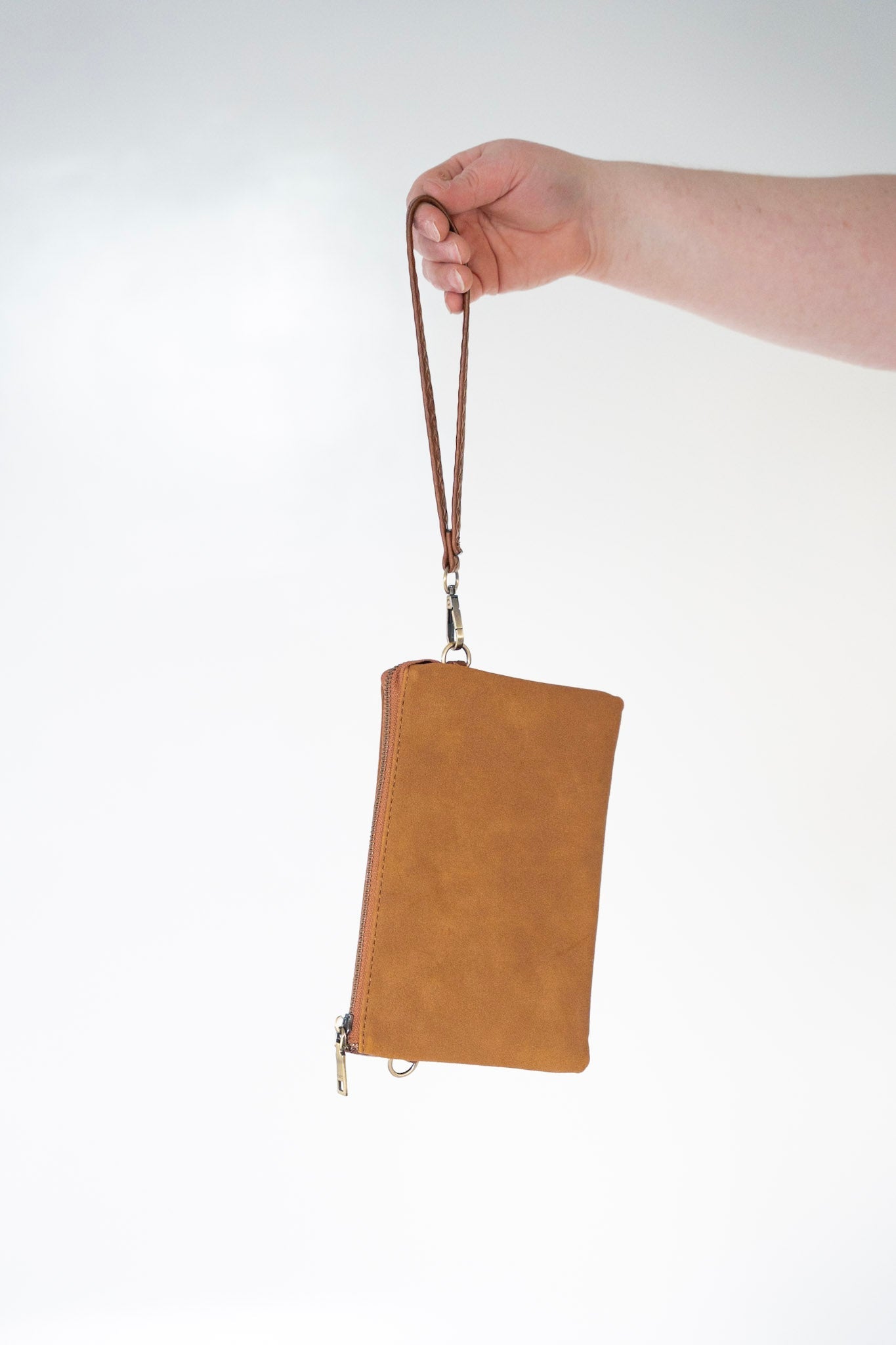 FAUX SUEDE CLUTCH IN WARM BROWN - Love Marlow