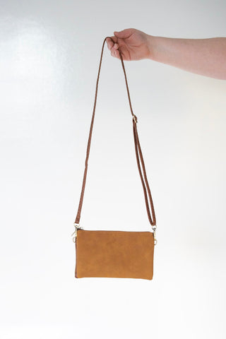 FAUX SUEDE CLUTCH IN WARM BROWN - Love Marlow