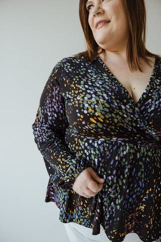 FAUX WRAP BLOUSE IN CONFETTI - Love Marlow