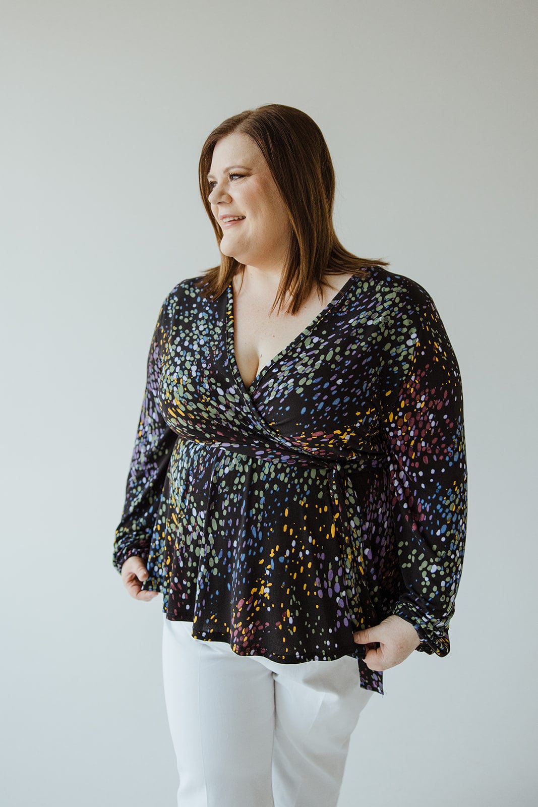 FAUX WRAP BLOUSE IN CONFETTI - Love Marlow