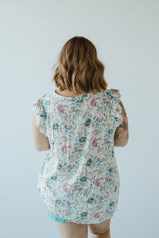 FEMININE CAP SLEEVE BLOUSE IN AQUA - Love Marlow