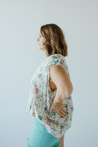 FEMININE CAP SLEEVE BLOUSE IN AQUA - Love Marlow