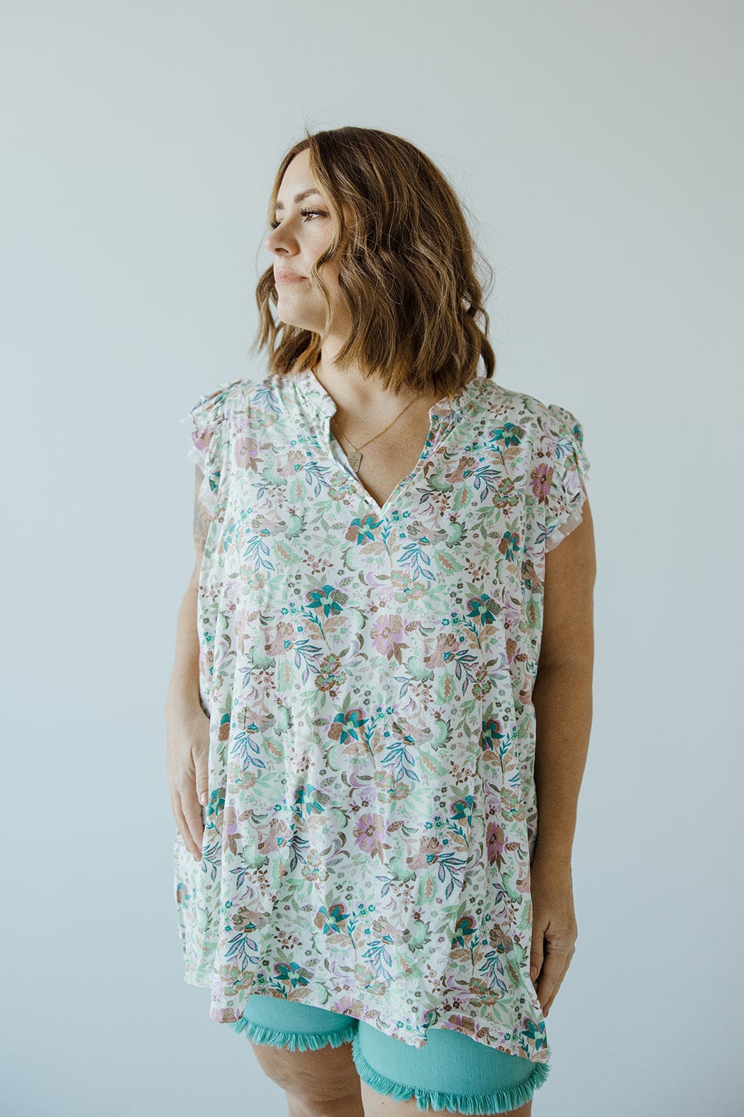 FEMININE CAP SLEEVE BLOUSE IN AQUA - Love Marlow