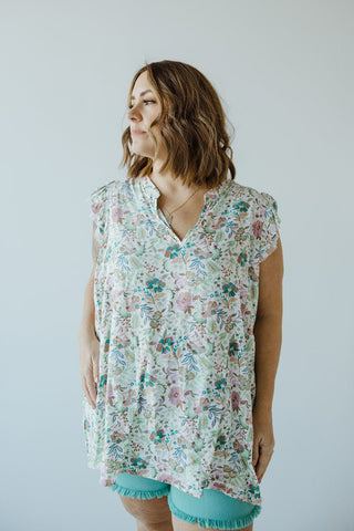 FEMININE CAP SLEEVE BLOUSE IN AQUA - Love Marlow