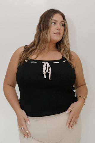 FEMININE RIBBED SWEATER TANK WITH BOW - Love Marlow