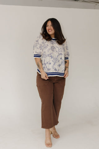 Feminine Short Sleeve Lace Top – Navy Floral - Love Marlow