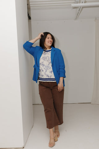 Feminine Short Sleeve Lace Top – Navy Floral - Love Marlow