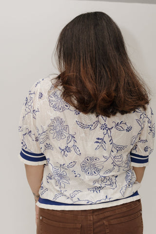 Feminine Short Sleeve Lace Top – Navy Floral - Love Marlow