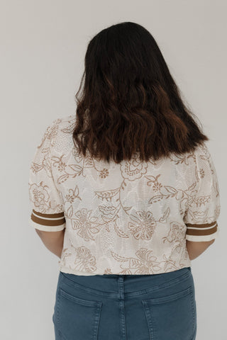 Feminine Short Sleeve Lace Top – Tan Floral - Love Marlow
