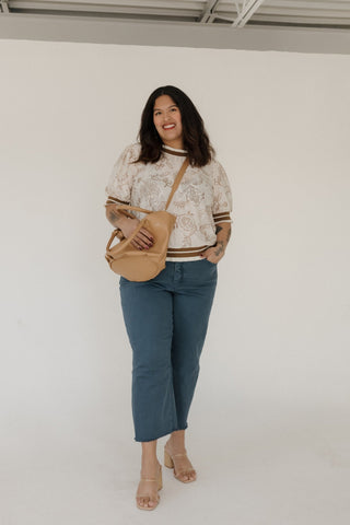 Feminine Short Sleeve Lace Top – Tan Floral - Love Marlow