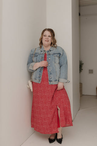 Feminine Textured Midi Dress – Berry Dotted - Love Marlow