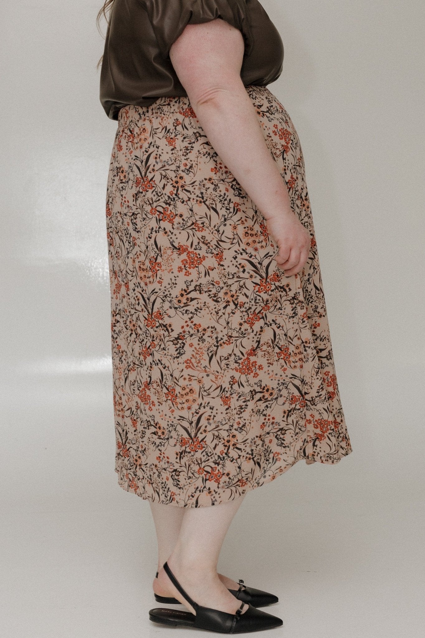 FLORAL A - LINE MIDI SKIRT IN AUTUMN BOUQUET - Love Marlow