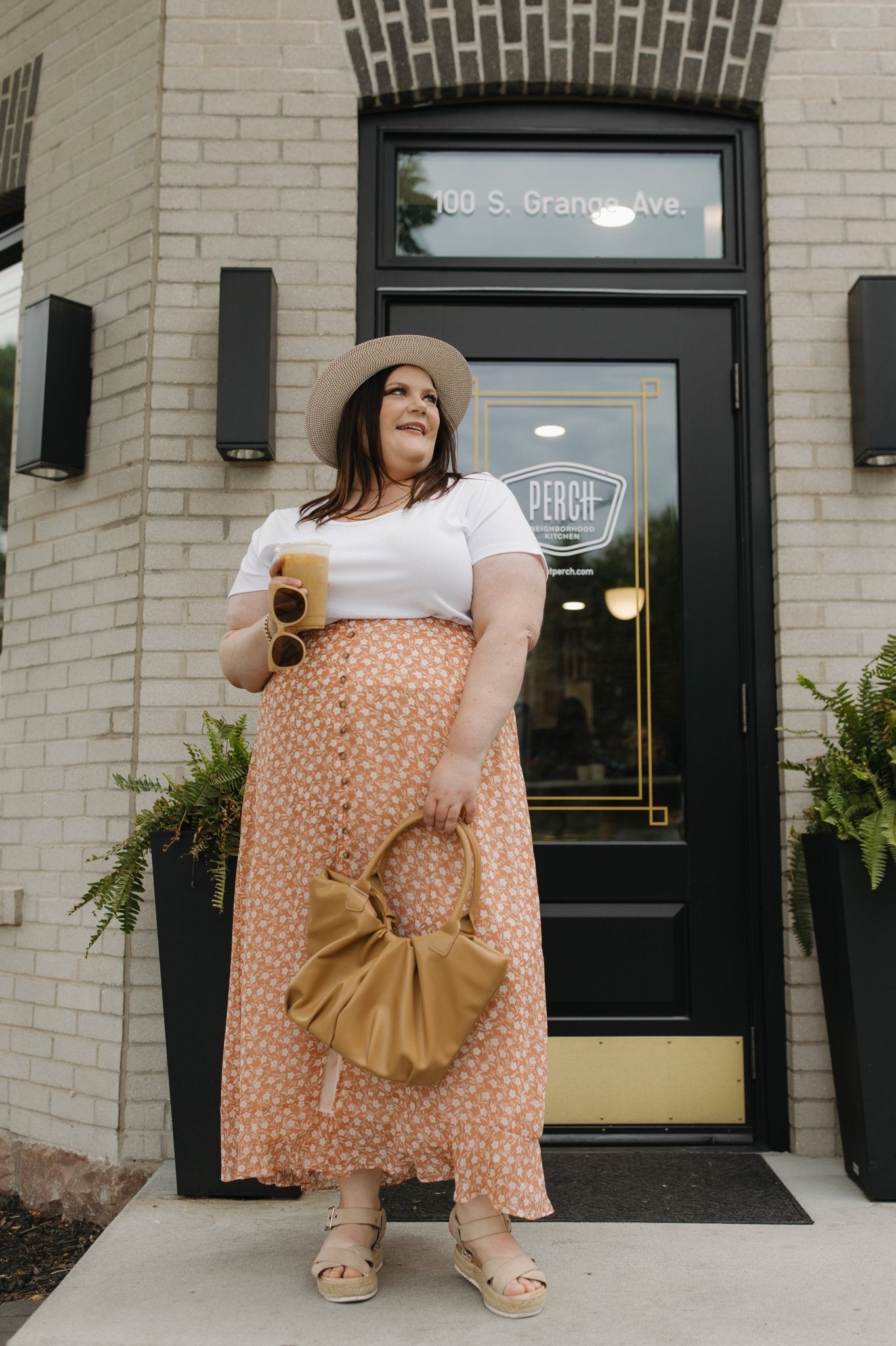 FLORAL BUTTON FRONT SKIRT WITH KICK - HEM - Love Marlow