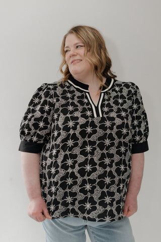Floral Embroidered Top – Contrast Trim Detail - Love Marlow