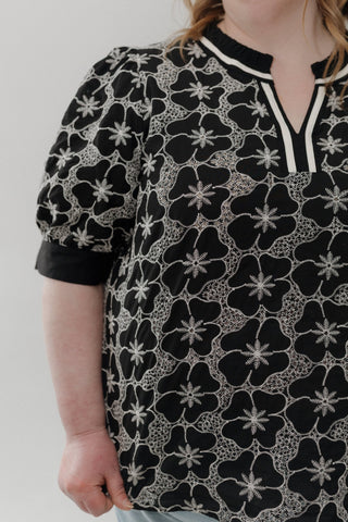 Floral Embroidered Top – Contrast Trim Detail - Love Marlow