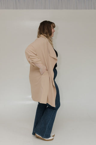 FLOWY 3/4 SLEEVE JACKET IN WARM SAND - Love Marlow