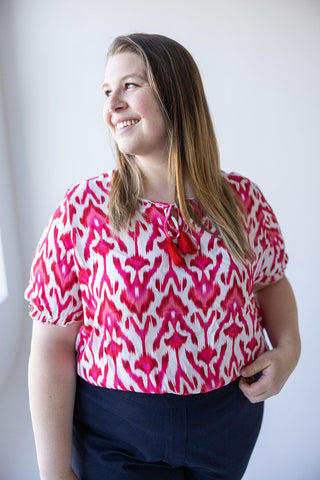 FLOWY ABSTRACT PRINT BLOUSE - Love Marlow